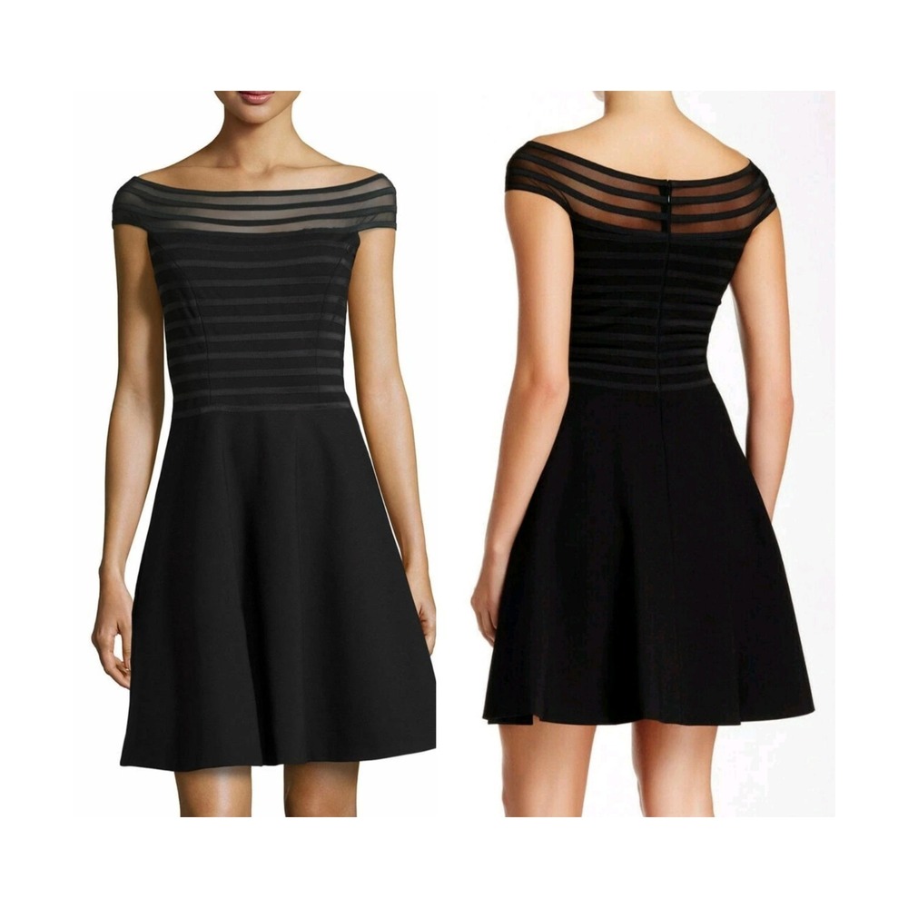 Catherine Malandrino Rhea party dress Black Off Shoulder Fit Flare Sz 0 Cocktail - Picture 2 of 15